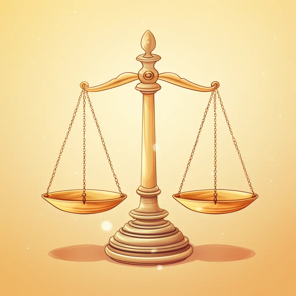Ein Symbol für Recht, das Pastellfarben hat Ein Symbol, das die Gerechtigkeit ausdrückt, glitzert vor einem hellen Hintergrund.